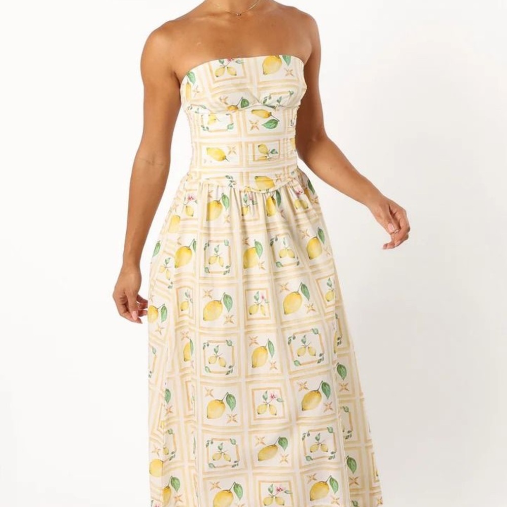 Petal & Pup Lemon Pattern Strapless Midi Dress
